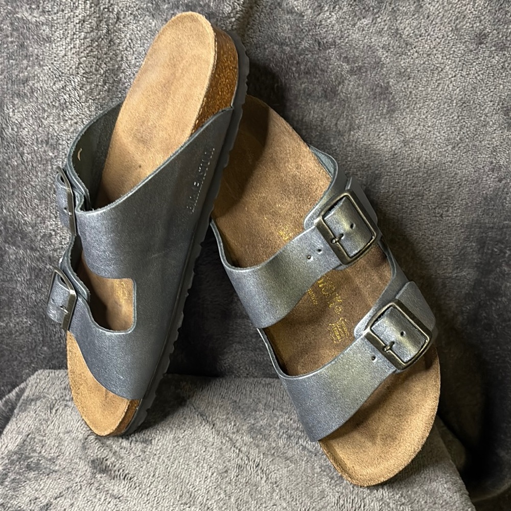 Birkenstock Arizona Leather insole Birko Flor upper unisex Silver Color 8/9 - Picture 9 of 9